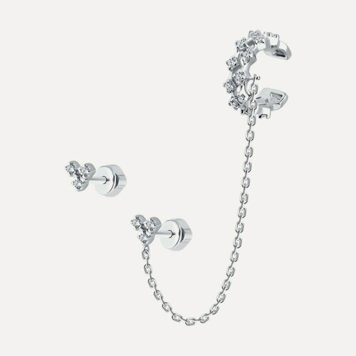Изображение товара Серьги каффы, серебро, 925 проба, родирование, фианит