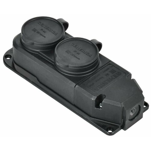 Колодка удлинителя 2-м 16А IP44 с защ крышкой каучук черн GENERICA ERK20-016-02-44-K02-G 382₽