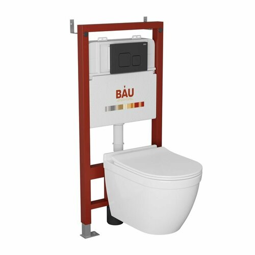 Комплект BAU 6 в 1: инсталляция BAU PRO, унитаз подвесной безободковый Bau Mif PRO, сиденье микролифт, кнопка смыва BAU Soul, черная матовая