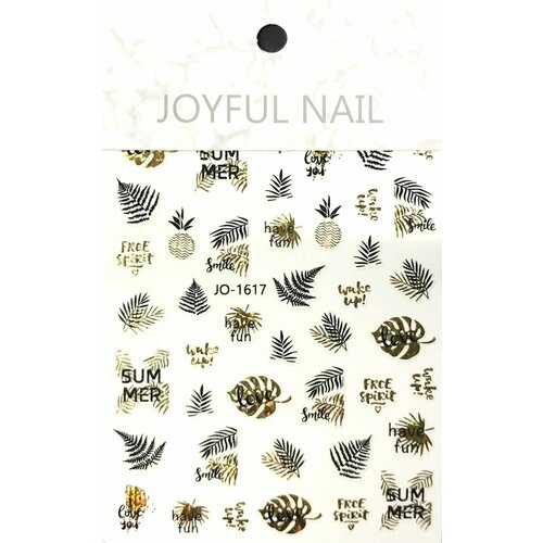 Наклейки для дизайна ногтей JOYFUL NAIL - листья растений, цвет золотой, 1 упаковка