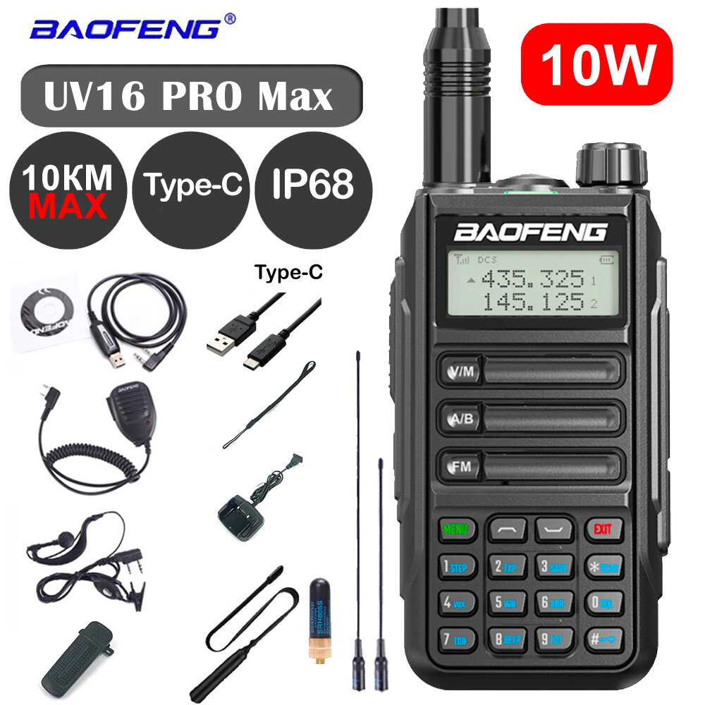 Baofeng Рация (радиостанция) Baofeng Black UV-16 Pro Max V1 (10W) IP68 Type-C - UV-16-PRO-MAX-V1-BLACK