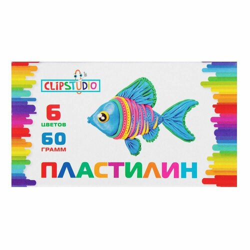 Пластилин 6цв ClipStudio 60грамм в картонном выдвижном пенале 326₽