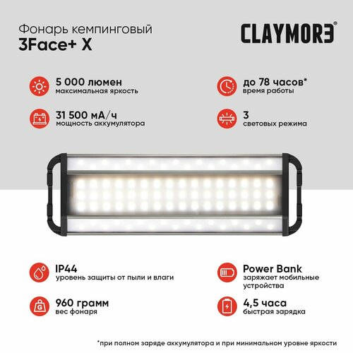 Фонарь кемпинговый CLAYMORE 3Face+ X цв. Silver фонарь кемпинговый claymore ultra 3 0 x цв black