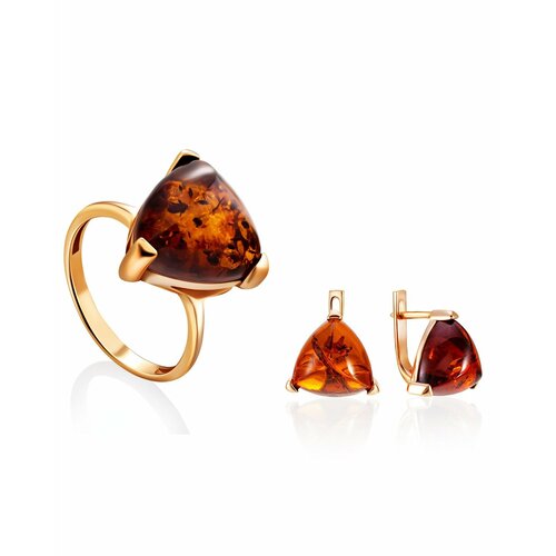 фото Комплект бижутерии: серьги, кольцо, янтарь, коричневый amberhandmade