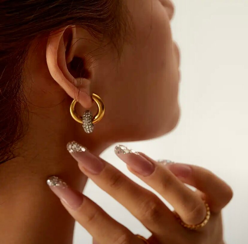 Серьги-трансформеры SORONA, Swarovski Zirconia, циркон, серебристый/золотистый — фото 1