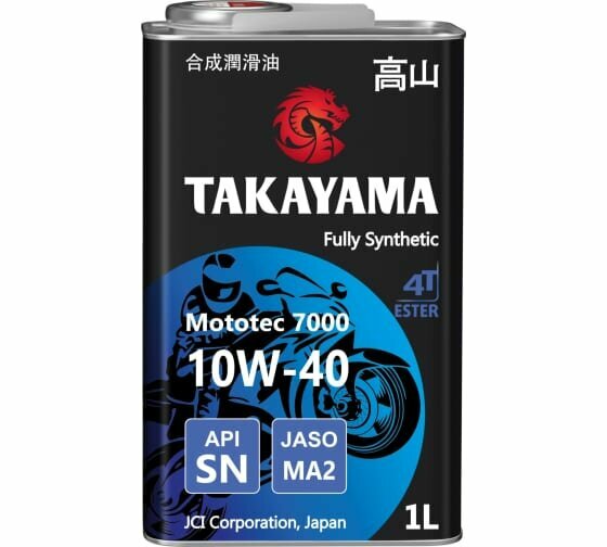 Масло мотор. TAKAYAMA 10W-40 MOTOTEC синт. 7000 4T SAE API SN JASO MA-2 1л. металл