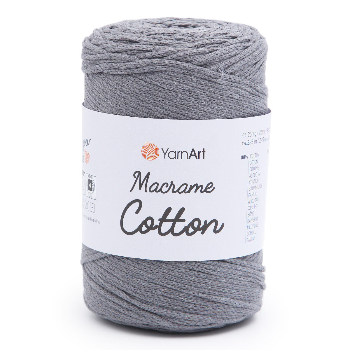 Пряжа для вязания YarnArt 'Macrame Cotton' 250гр 225м (80% хлопок, 20% полиэстер) (774 темно-серый), 4 мотка