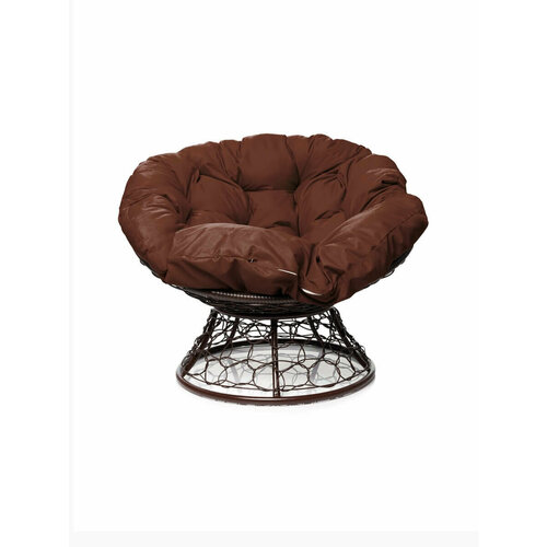 Кресло Папасан с ротангом коричневое / коричневая подушка M-Group
