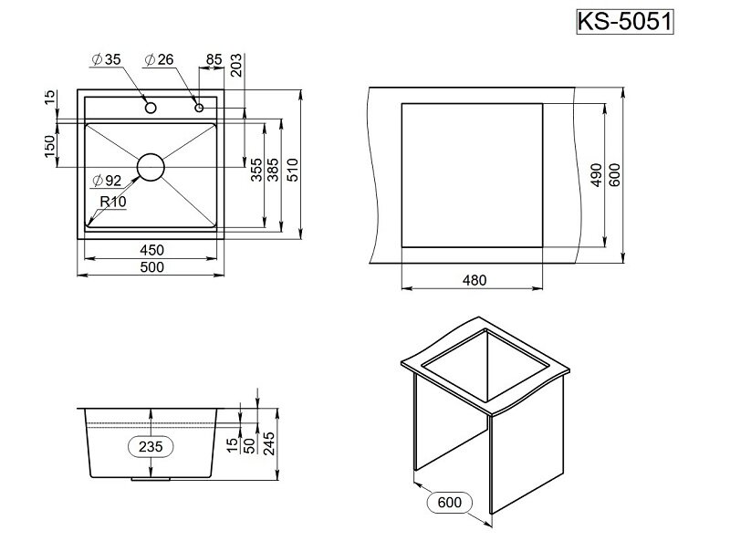 Мойка для кухни GRANULA KS-5051, золото сатин - фотография № 4