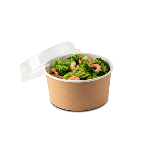 Контейнер картонный 1000мл d-150мм h-77мм крафт с пластиковой плоской крышкой уп/45шт