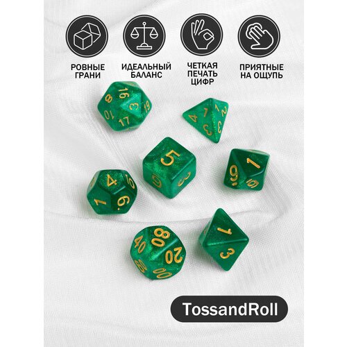 фото Кости игральные, дайсы, кубики для dnd (днд) 7 шт, зеленый tossandroll