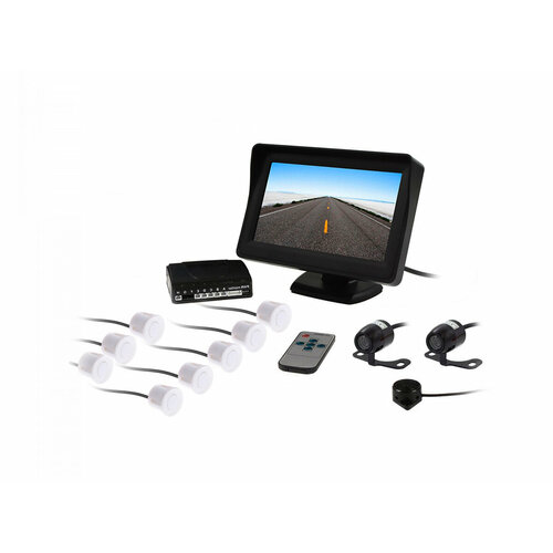 Мастер-Парк Мод0418-Pбелый O48958AP с белыми датчиками комплект парктроников с двумя камерами восемью датчиками и монитором 43 дюйма Каме 19604₽