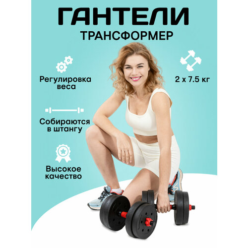 Гантельный набор разборный 2х7,5кг из 2-х коробок (пластик/цемент) 15кг с проставкой