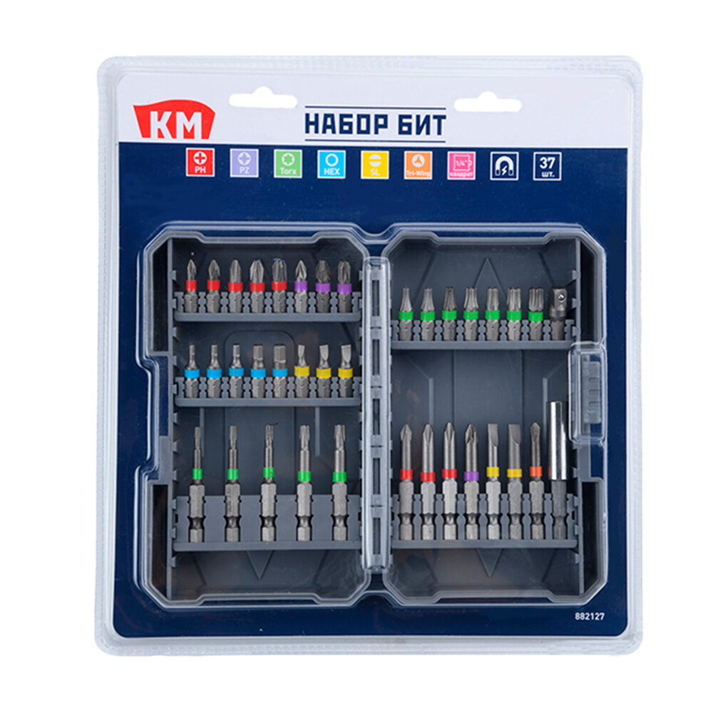 Набор бит КМ (882092) PH/PZ/SL/TORX/HEX/Tri-Wing 25/50 мм (37 шт.)