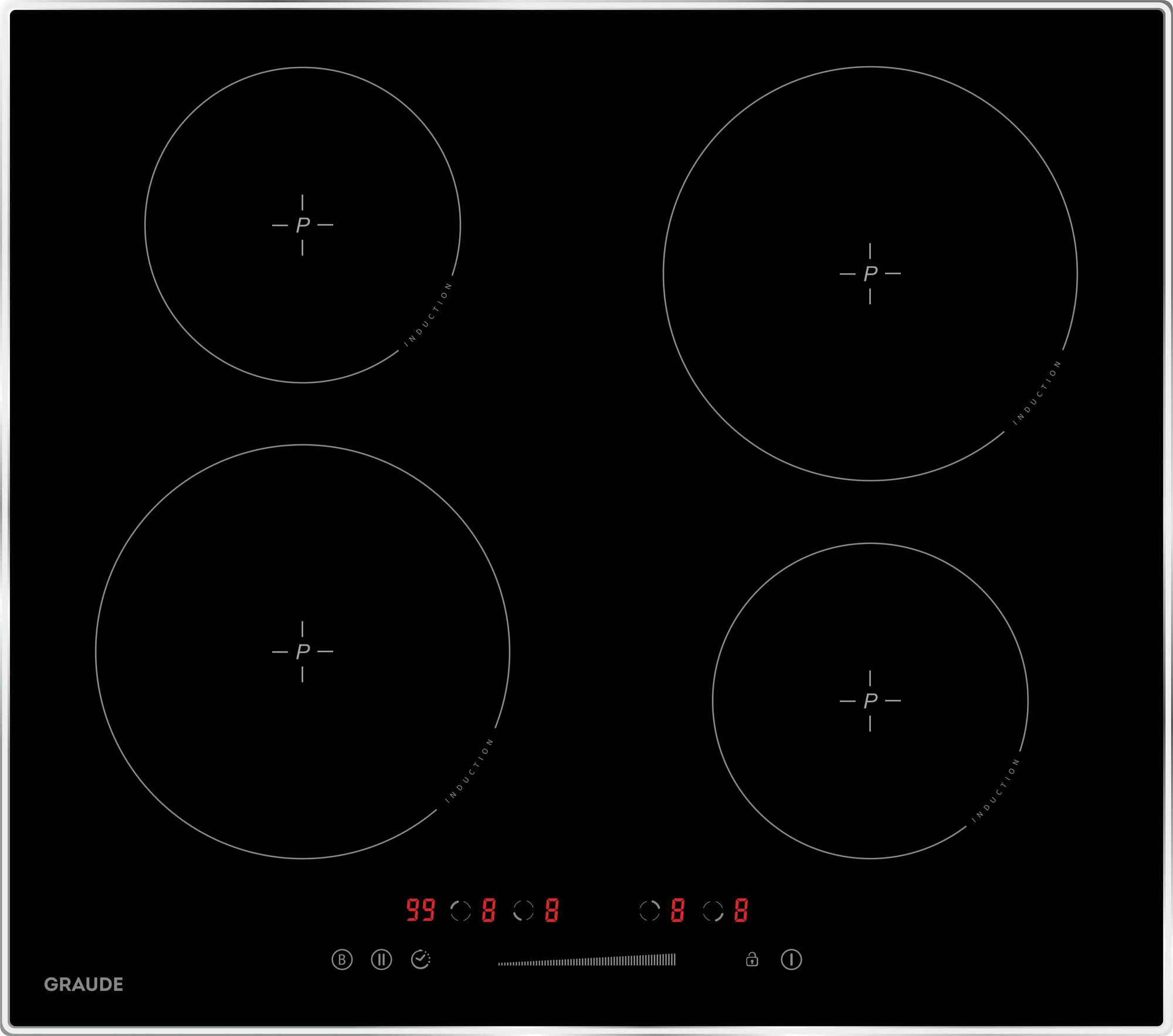 Индукционная варочная панель Graude IK 60.1 Е, черная, 4 конфорки, 9 уровней мощности, функция таймера, Booster, автоотключение