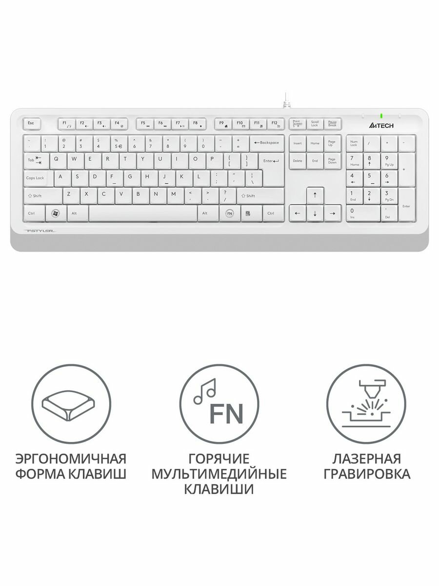 Клавиатура A4 Fstyler FK10, USB, белый серый [fk10 white] - фото №15