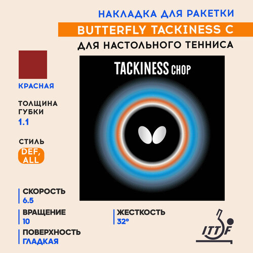 фото Накладка для теннисной ракетки tackiness сhop (красный, 1.1) butterfly