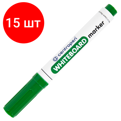 Комплект 15 шт, Маркер стираемый для белой доски зеленый, CENTROPEN Dry-Wipe, 2.5 мм, 8559, 5 8559 0110