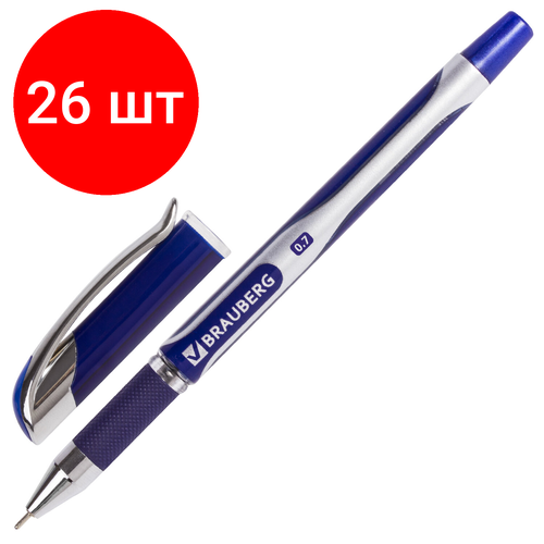 Комплект 26 шт, Ручка шариковая масляная с грипом BRAUBERG Sigma Plus, синяя, печать, узел 0.7 мм, линия письма 0.35 мм, 142689