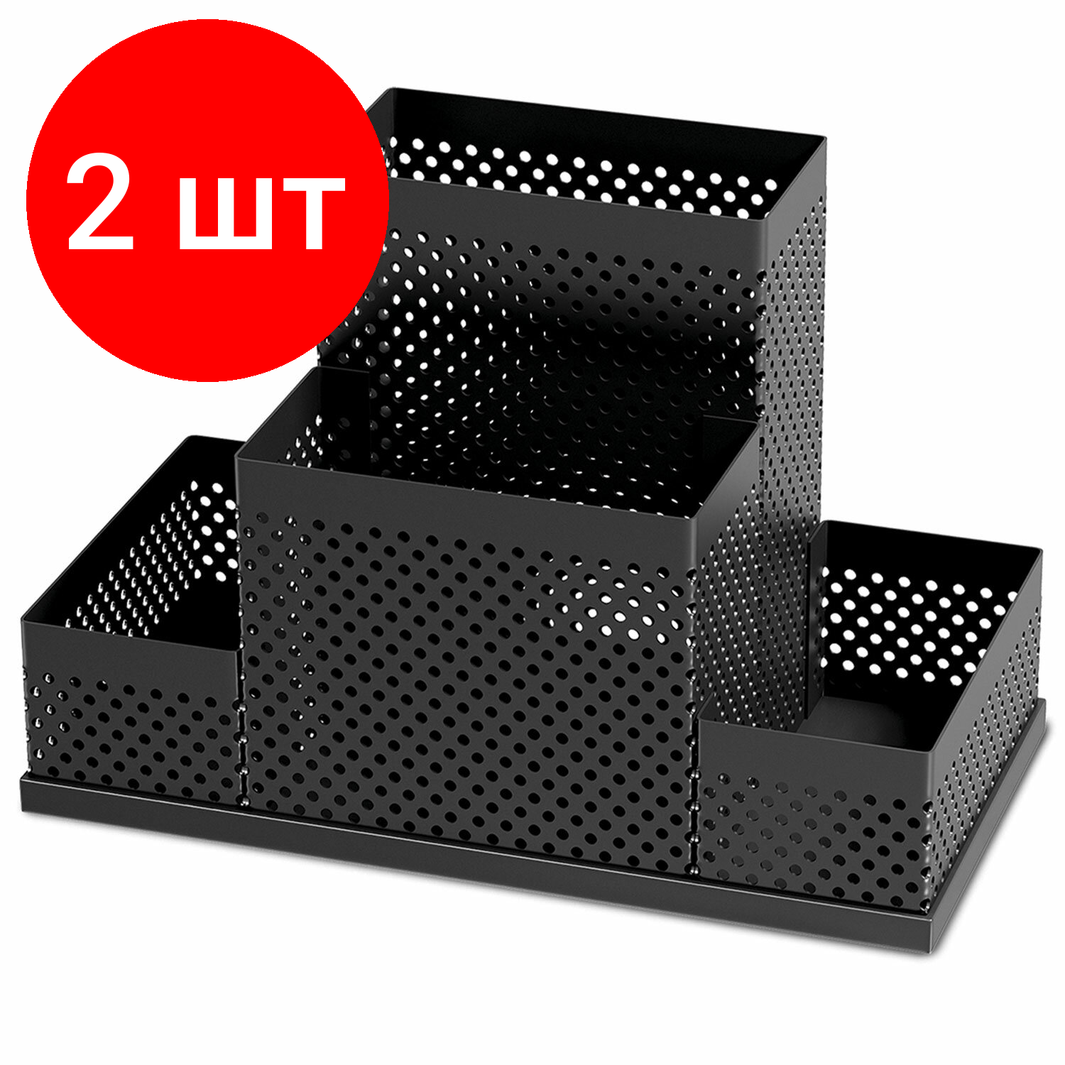 фото Комплект 3 шт, Подставка-органайзер BRAUBERG "Germanium", 4 секции, 160х80х110 мм, черная, металл, 237982