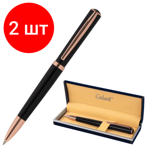 Комплект 2 шт, Ручка подарочная шариковая GALANT PUNCTUM BLACK, корпус черный, детали розовое золото, узел 0.7 мм, синяя, 143514