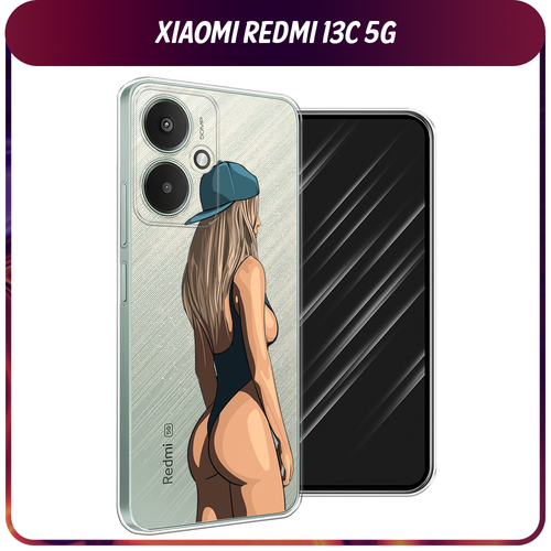 Силиконовый чехол на Xiaomi Redmi 13C 5G/13R 5G/Poco M6 5G / Сяоми Редми 13C 5G/13R 5G/Поко М6 5G Девушка в черном купальнике, прозрачный силиконовый чехол на xiaomi redmi 13c 5g 13r 5g poco m6 5g сяоми редми 13c 5g 13r 5g поко м6 5g корги отдыхает прозрачный