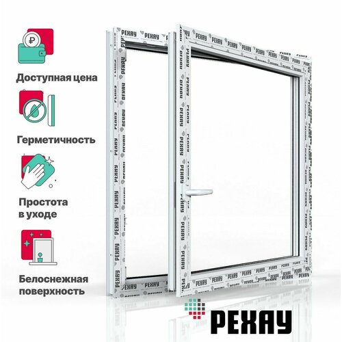 Пластиковое окно ПВХ РЕХАУ BLITZ 600х500 мм (ВхШ) с учетом подставочного профиля, одностворчатое, поворотно-откидное правое, однокамерный стеклопакет, белое