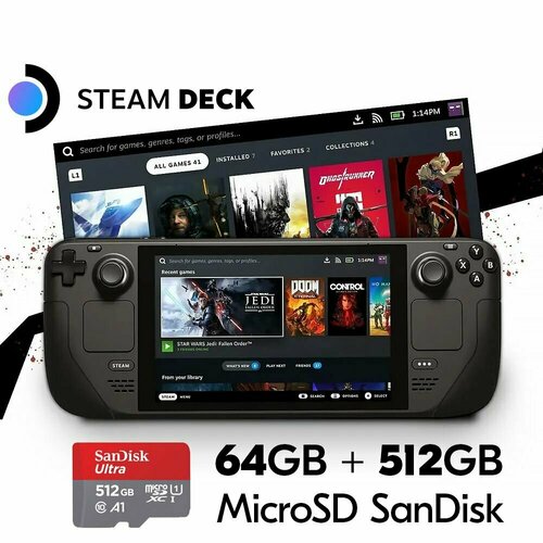 Портативная игровая консоль Valve Steam Deck 64GB карта памяти SanDisk Ultra U1 C10 microSDXC UHS-I Card 512GB комплект 57000₽