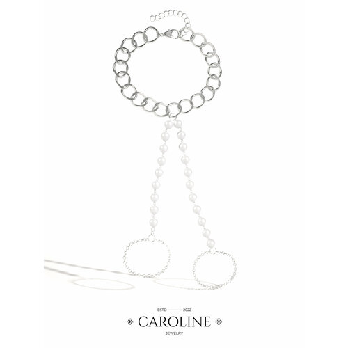 фото Слейв-браслет caroline jewelry, жемчуг имитация, размер 24 см, серебряный