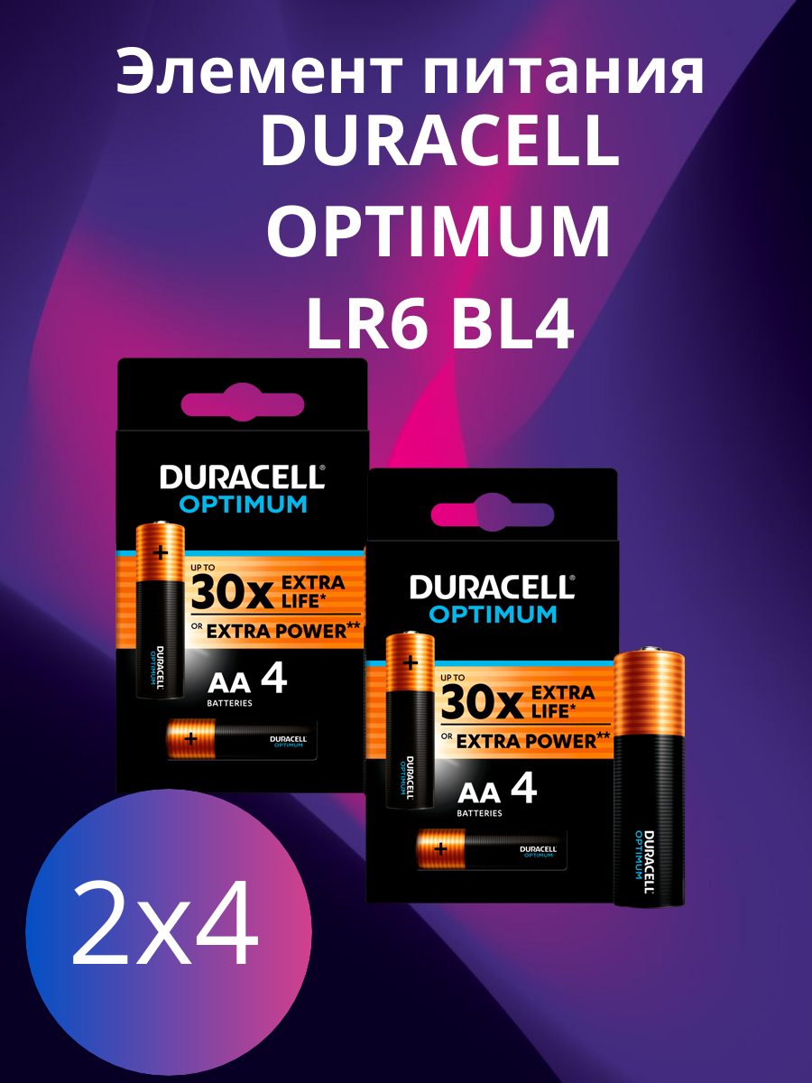 Комплект батареек «Duracell» OPTIMUM LR6 BL4 2 уп. (8 батареек)