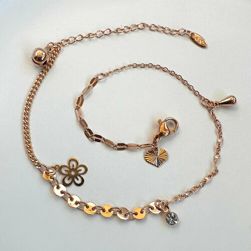 Браслет на ногу XUPING JEWELRY Ножной браслет Xuping с фианитом, сердцем и цветком, золотой