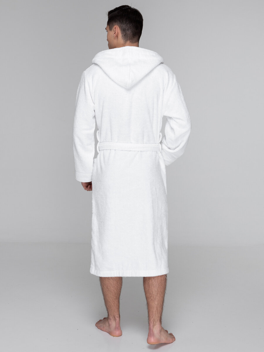 Мужской белый махровый халат с капюшоном 44 - фотография № 6