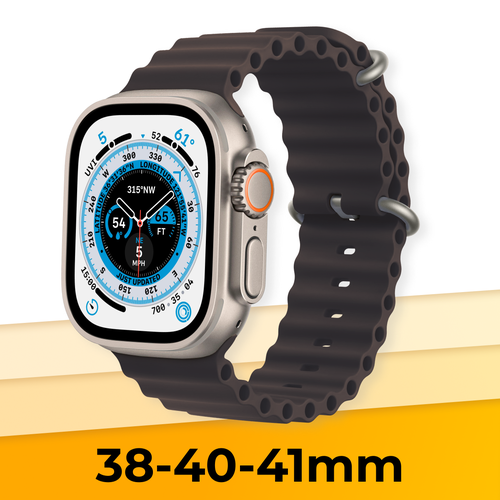yoho ремешок apple watch для смарт часов 38 40 мм бордовый yarw38trr браслет силиконовый Силиконовый браслет Ocean Band на смарт часы Apple Watch 1-9, SE, 38-40-41 mm / Сменный ремешок для Эпл Вотч 1-9, СЕ / Древесный уголь