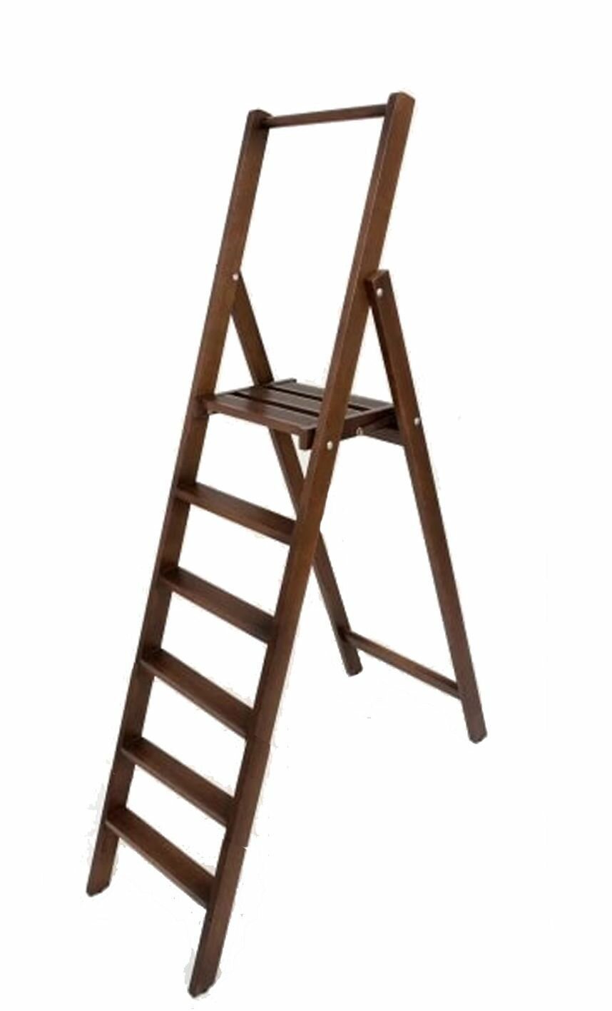 фото Стремянка деревянная ласточка для дома, шесть ступеней, венге