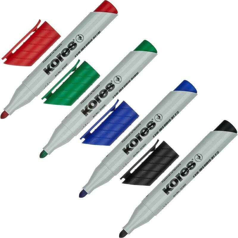 Набор маркеров для бумаги для флипчартов Kores XF1 4 цвета, толщина линии 3 мм на водной основе, круглый наконечник, текстовыделители для школы, флипчарта, рисования