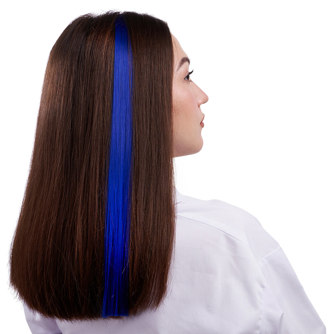 Цветные пряди для волос, на заколке, 5 гр, Синий, 50x3,3 см, 2 шт.