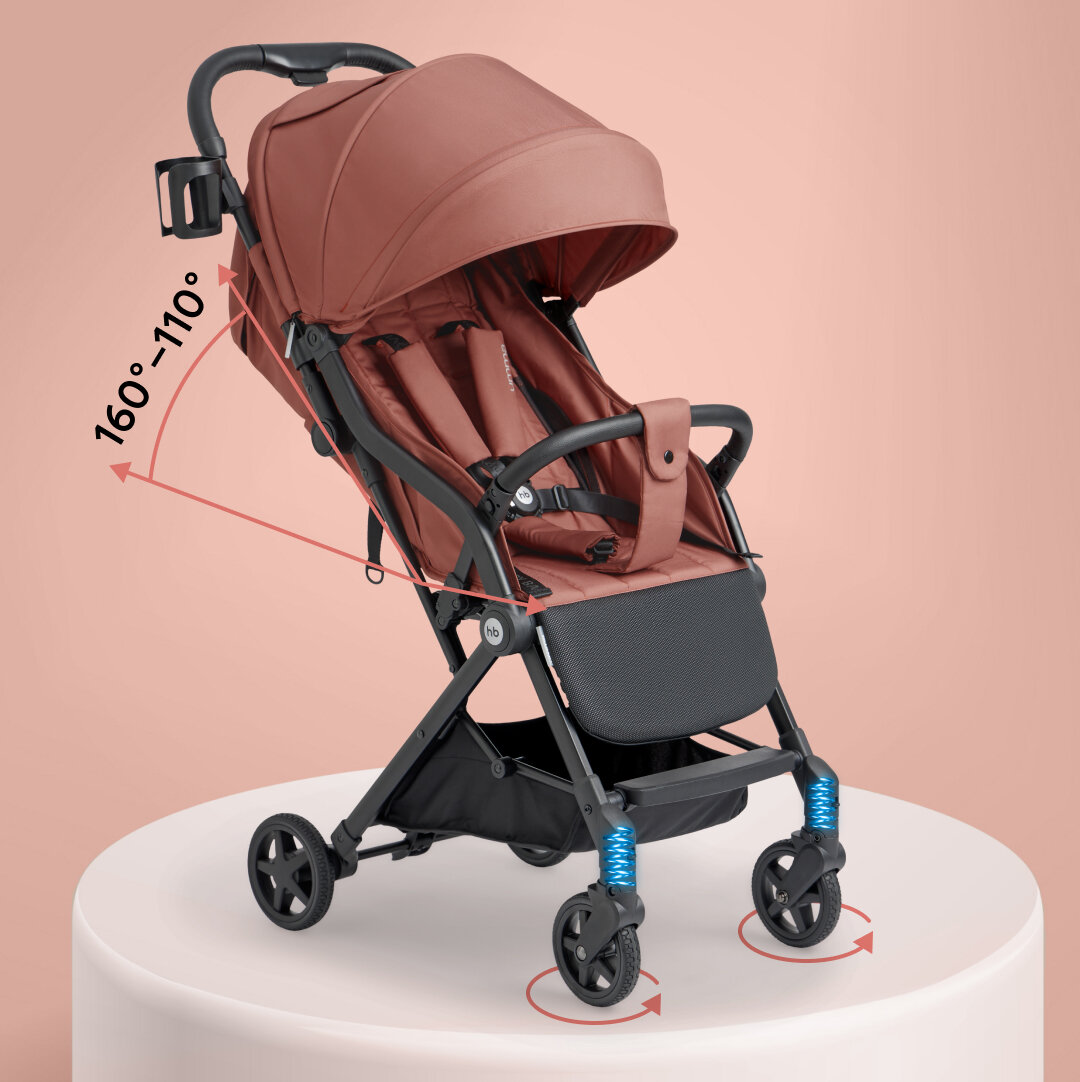 Коляска прогулочная детская Happy Baby Umma, коляска универсальная, дождевик, москитная сетка, подстаканник, коричневая