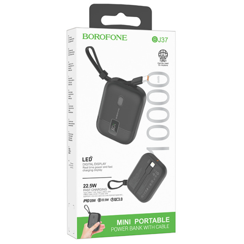 Powerbank Borofone BJ37 10000mAh 1C PD/20W кабель Type-C- lighting с индикатором черный