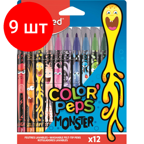 Комплект 9 наб, Фломастеры COLOR'PEPS MONSTER смываемые,12 цв/наб,845400