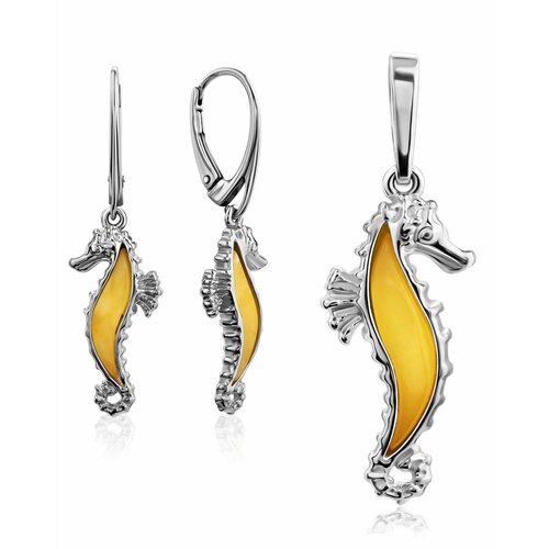 фото Комплект бижутерии: серьги, подвеска, янтарь, бежевый amberhandmade