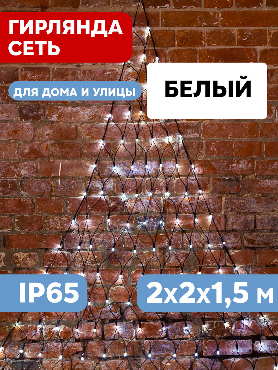 Гирлянда NEON-NIGHT сеть 2х2х1.5м, свечение с динамикой, черный ПВХ, 136LED, 230 В, цвет:мультиколорколор - фото №1