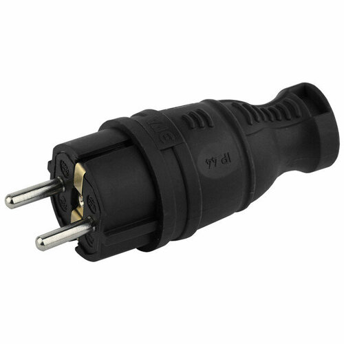 Вилка прямая каучук ЭРА с заземлением 16А IP44 черная 701₽