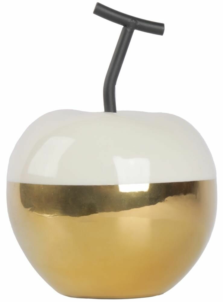 Фигура декоративная Яблоко бело-золотая керамика 16 см