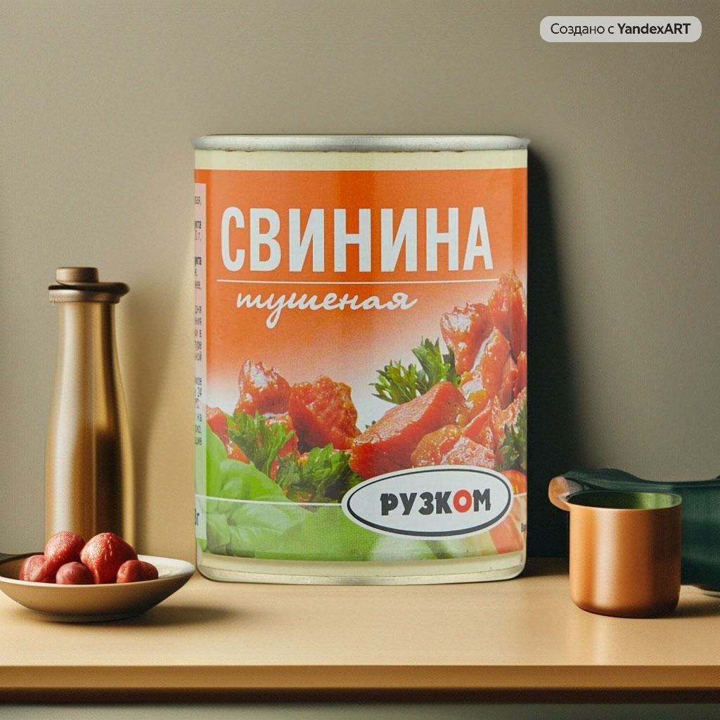 Свинина тушеная "Рузком" Высший сорт "Литография 338гр. 1 шт.