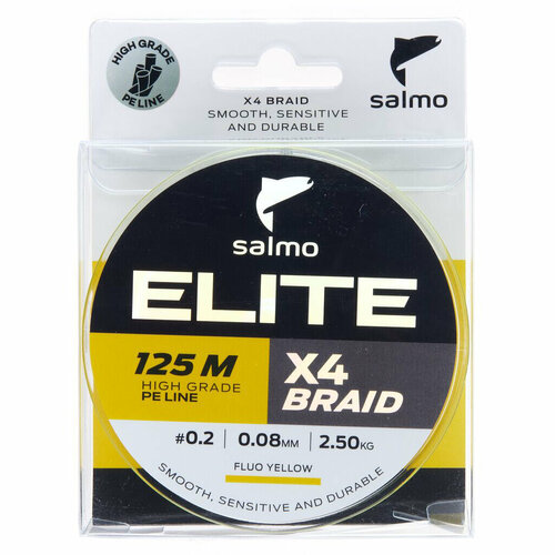 Леска плетёная Salmo Elite х4 BRAID Fluo Yellow 125/010 леска плетёная salmo elite х4 braid dark gray 125 008