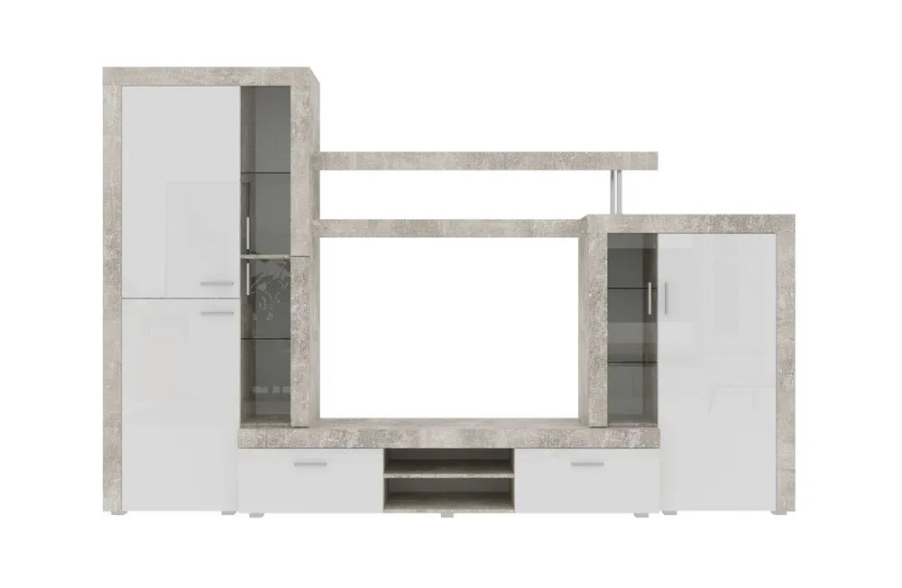 Стенка в гостиную, мебель для гостиной, тв тумба "Монтана СТ-1" Atelier/Белый глянец, (ШхВхГ) 2985х1935х435 мм