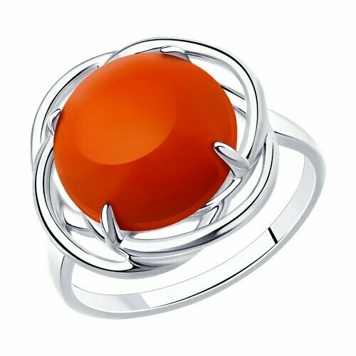 фото Кольцо diamant online, серебро, 925 проба, коралл, размер 19.5, красный