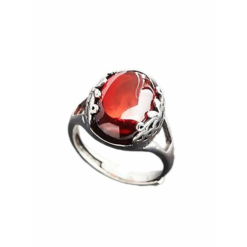 Кольцо, искусственный камень, циркон, безразмерное, серебряный, красный