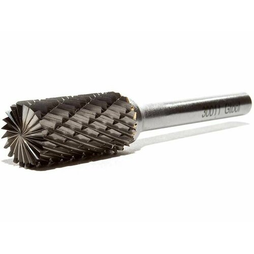 Борфреза твердосплавная GTOOL по сталям, чугуну и цветным металлам, форма B (цилиндр с торцевым зубом), 12х26х6х65 мм