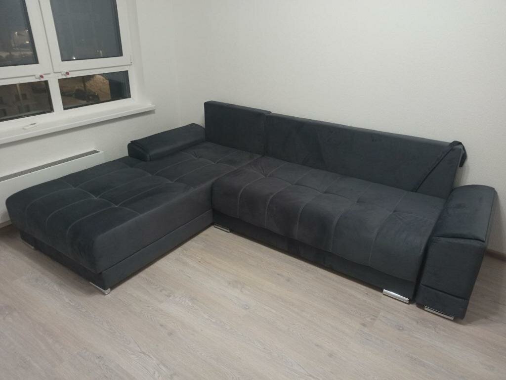 Угловой диван-кровать "Норд", 285х190х87см, наполнитель ППУ, ящик для белья, левый угол, Bingo Grafit